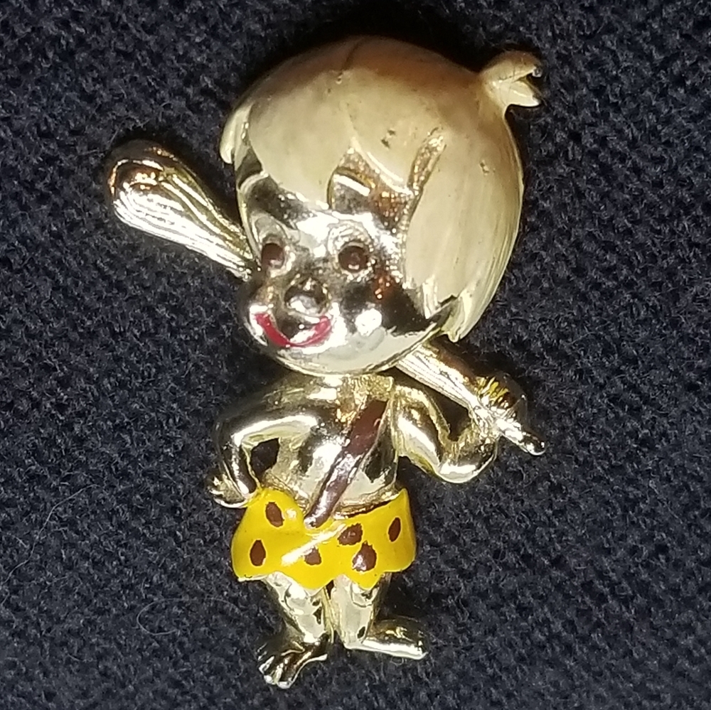 Vintage Bam Bam Flinstones 3D figural pin brooch Hanna-Barbera
